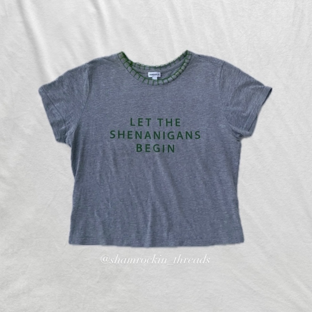 kelly green and gray Irish Shenanagins embroidered shirt